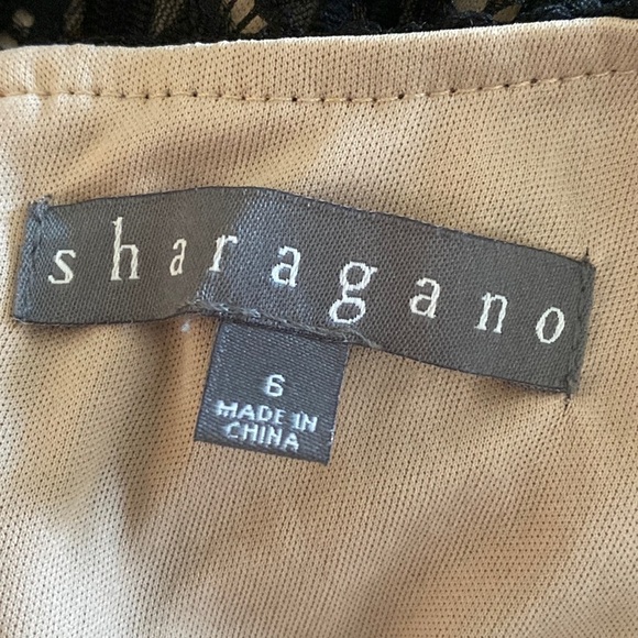 Sharagano Scallop Hem Lace Cocktail Midi Dress in Black Nude size 6 - Picture 6 of 8